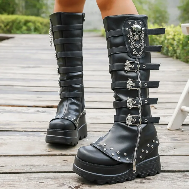 

Женская обувь на плоской платформе и молнии, ботильоны до колена с круглым носком, удобные нескользящие уличные ботинки, уличные ботинки Zapatos De Mujer