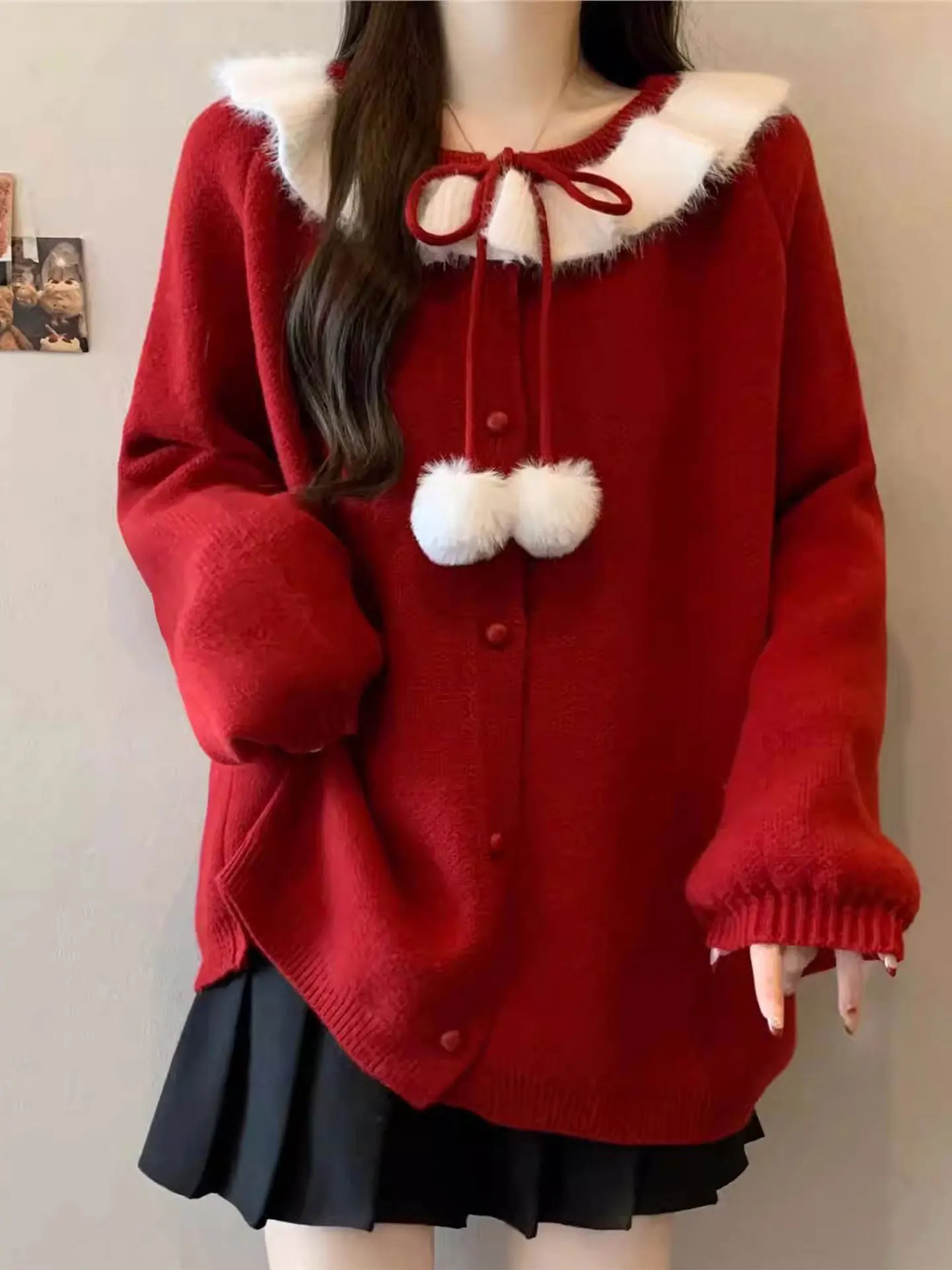 

Red Long Sve Knitted Sweater Coat Women's Loose Casual Sle Spring Faion plus Size Comfortable Versatile Knit Cardigan