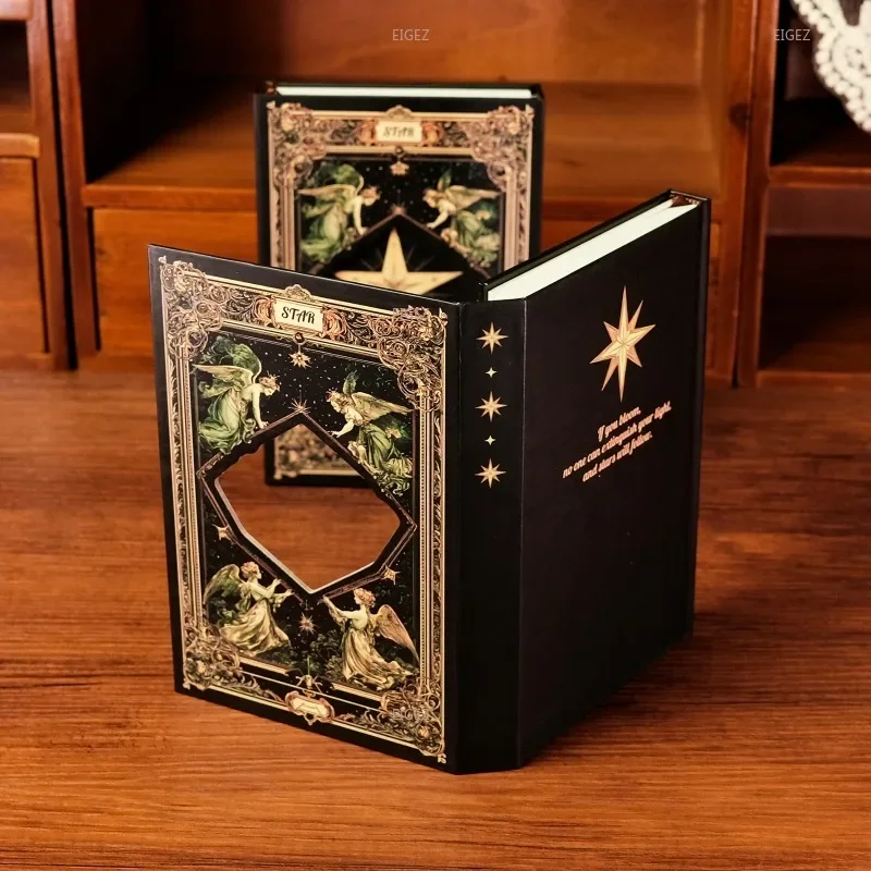 Advanced Black Gold Hexagram Tarot Card Cover High Beauty Portable Three Fold Notebook