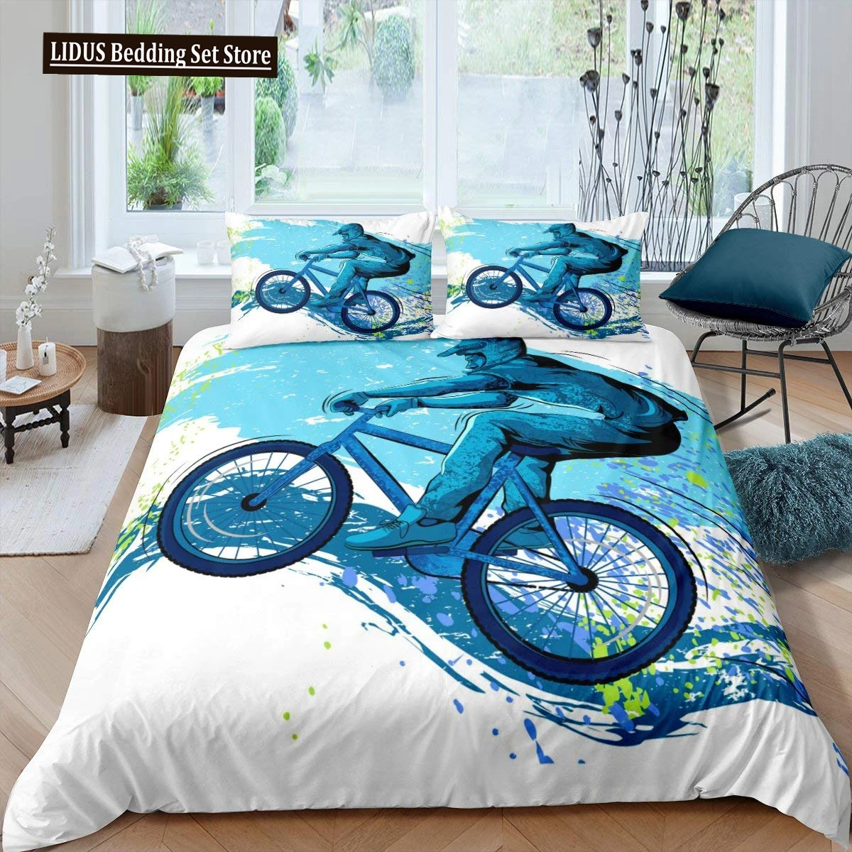 

Bicycle Duvet Cover Set Microfiber Mountain Bike Comforter Cover Sport Game Tie Dye Pattern King Size 2/3pcs Twin Bedding Set