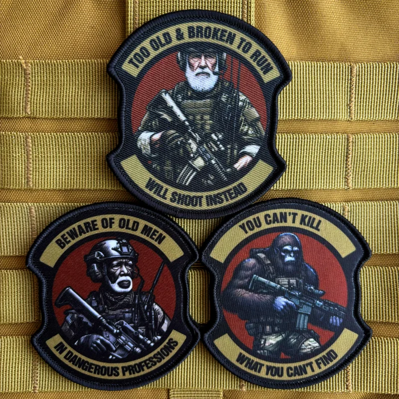 Be Careful Old Man Tactical Patch Army Infantry Printing Patches Hook and Loop Soldier Morale Badge Military Backpack Sticker