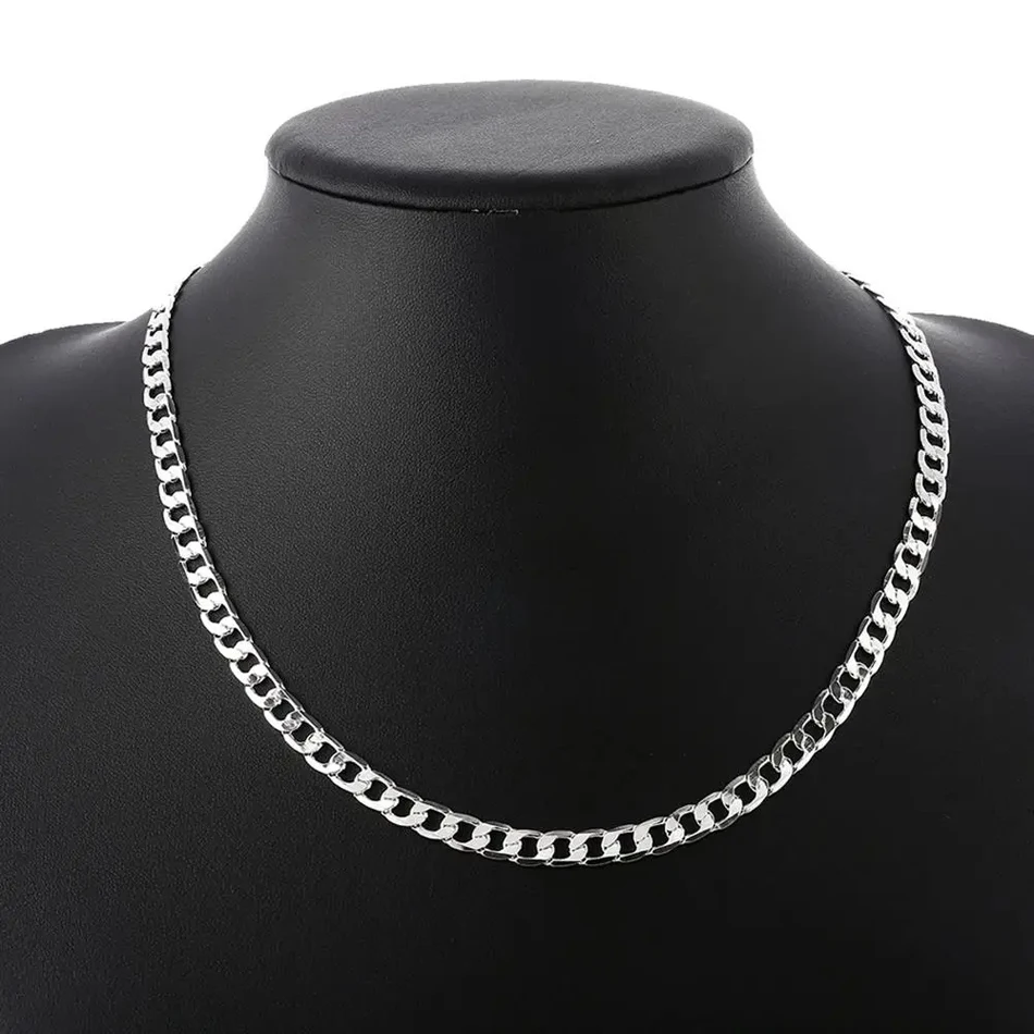 Feine 925 Sterling Silber 6 MM Geometrie Kette Armbänder Halsketten für Frauen Mann Mode Designer Party Hochzeit Schmuck Sets geschenke – Detail 5