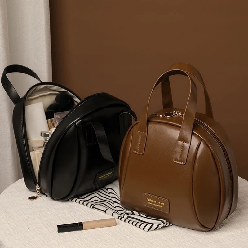 

Large Brown Capacity Portable Cosmetic Storage Bag Durable Zipper Makeup Bag Travel Wash Bag Handheld Makeup Bag
