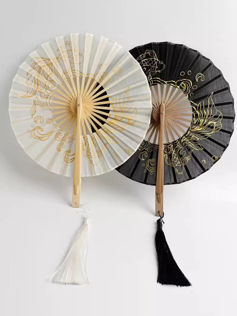 Original Koi Folding Fan Round Fan Ancient Style Hot Gold Koi Handmade Round Bamboo Fan Foldable Round Fan - Image 4