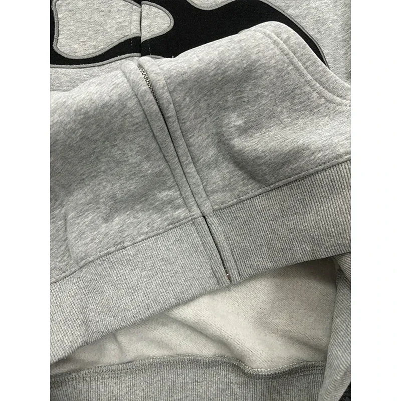 Men Women Hoodie Ida sply Cotton Chest Towel Embroidery Label Zipper Sweatshirts Harajuku Casual Gray Loose Y2k Pullovers #6
