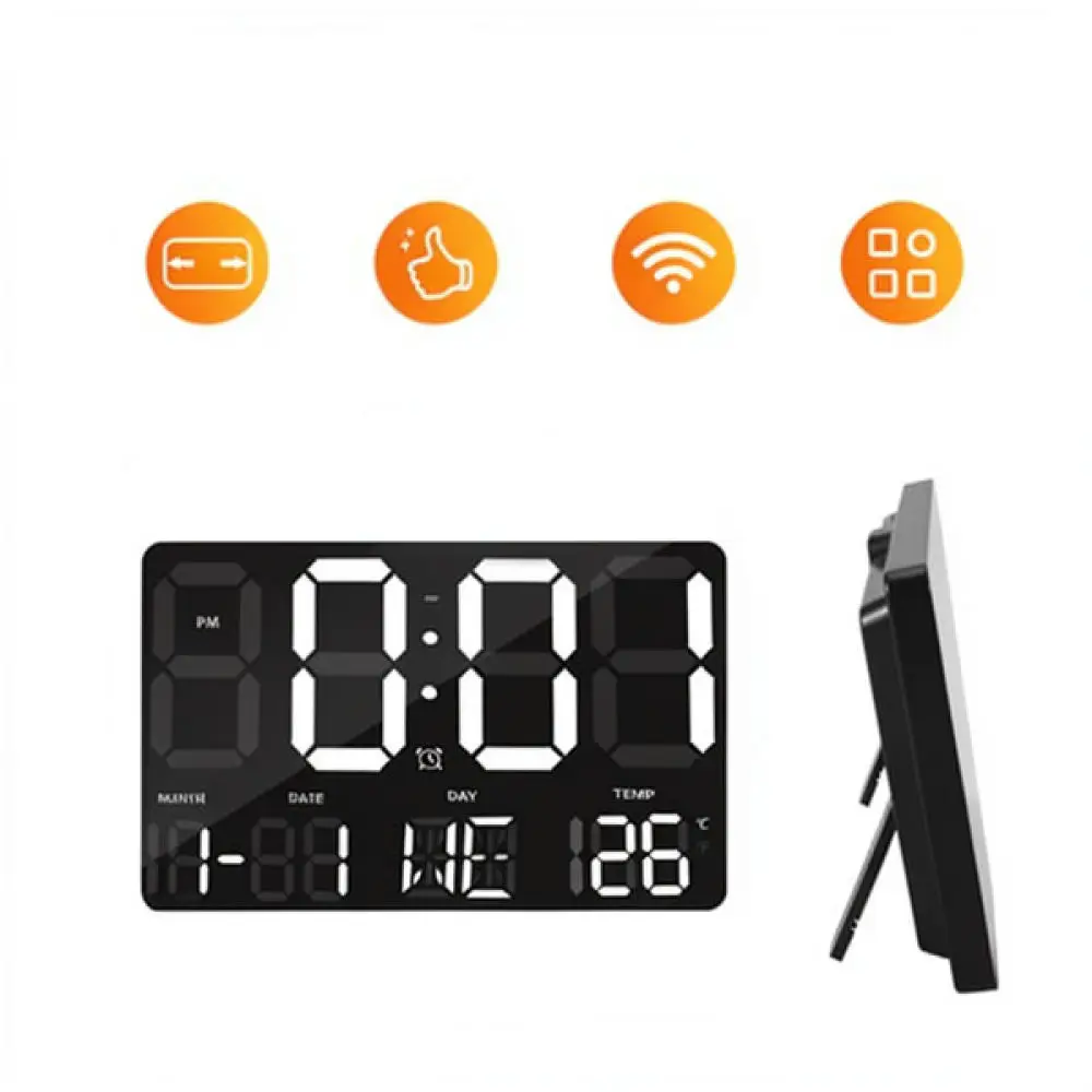 Minimalist Digital Clock Large Screen Remote Control Alarm Timer Modern Plastic Black Household Wall Desk Time Decor Gadget