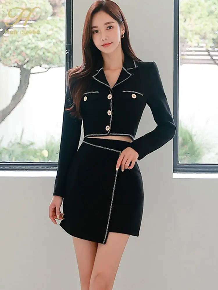 H Han Queen Skirt Sets Women 2 Piece Outfit 2024 Spring New Sets To Dress Short Coat +Fashion Pencil Skirts Casual Women\'s Suit