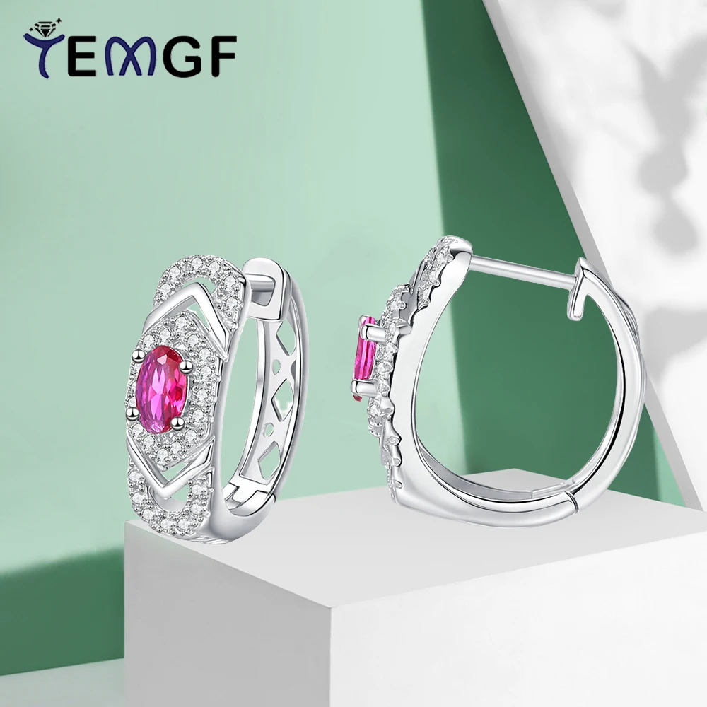

TEMGF 3*5mm Oval Cut Zircon Earrings for Women S925 Sterling Silver Ear Studs Vintage Fine Jewelry 0.6CT/Pair Red/Green/Blue