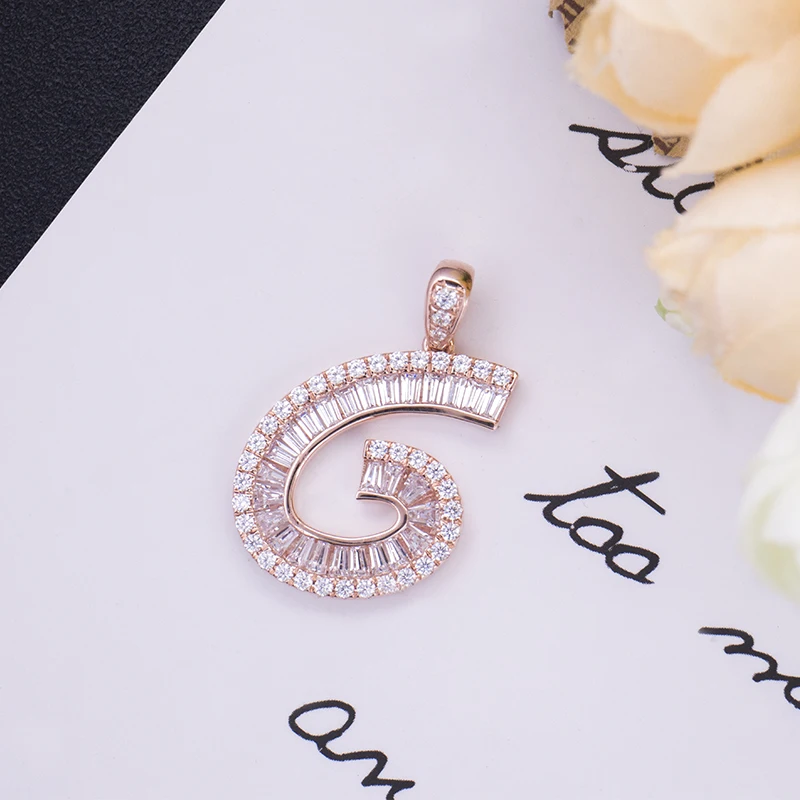 Colgante con letra G del alfabeto de oro rosa de 10K de Provenza con moissanitas DEF para mujer, amuleto de bisel, joyería de moda de aniversario
