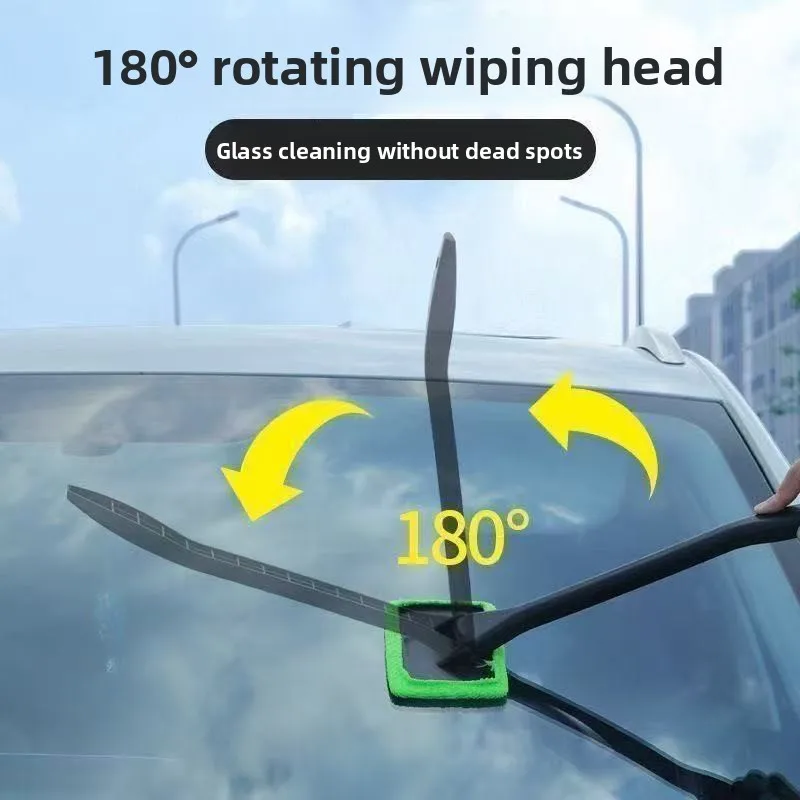 Car Windshield Cleaning Brush 2 Pcs Set 180 Rotating Head Fog Remover Glass Cleaner Tool Replaceable Sponge Pad Auto Interior