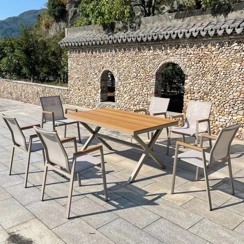 

7 PCS Aluminum Outdoor Garden Furniture Dining Table Set Patio Seating Outdoor Dining Set Patio Terraces Backyard Seating Group
