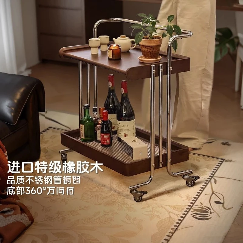 Solid wood movable side few antique sofa side table storage coffee table living room new trolley