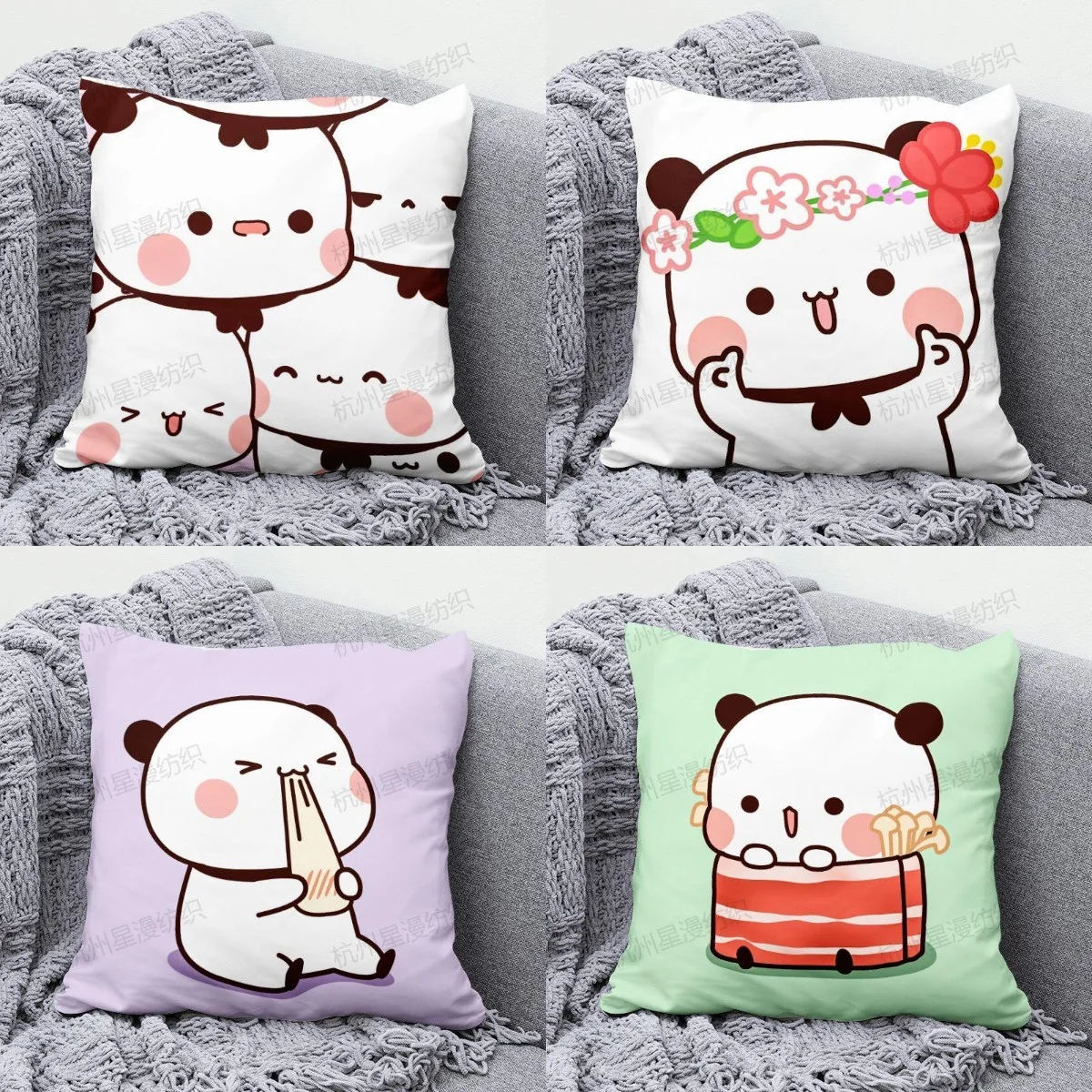 Bubu Dudu Panda Cushion Multiple Types Square Pillow Cartoon Panda Bear Doll Kawaii Stuffed Soft Pillow Printed Cushion