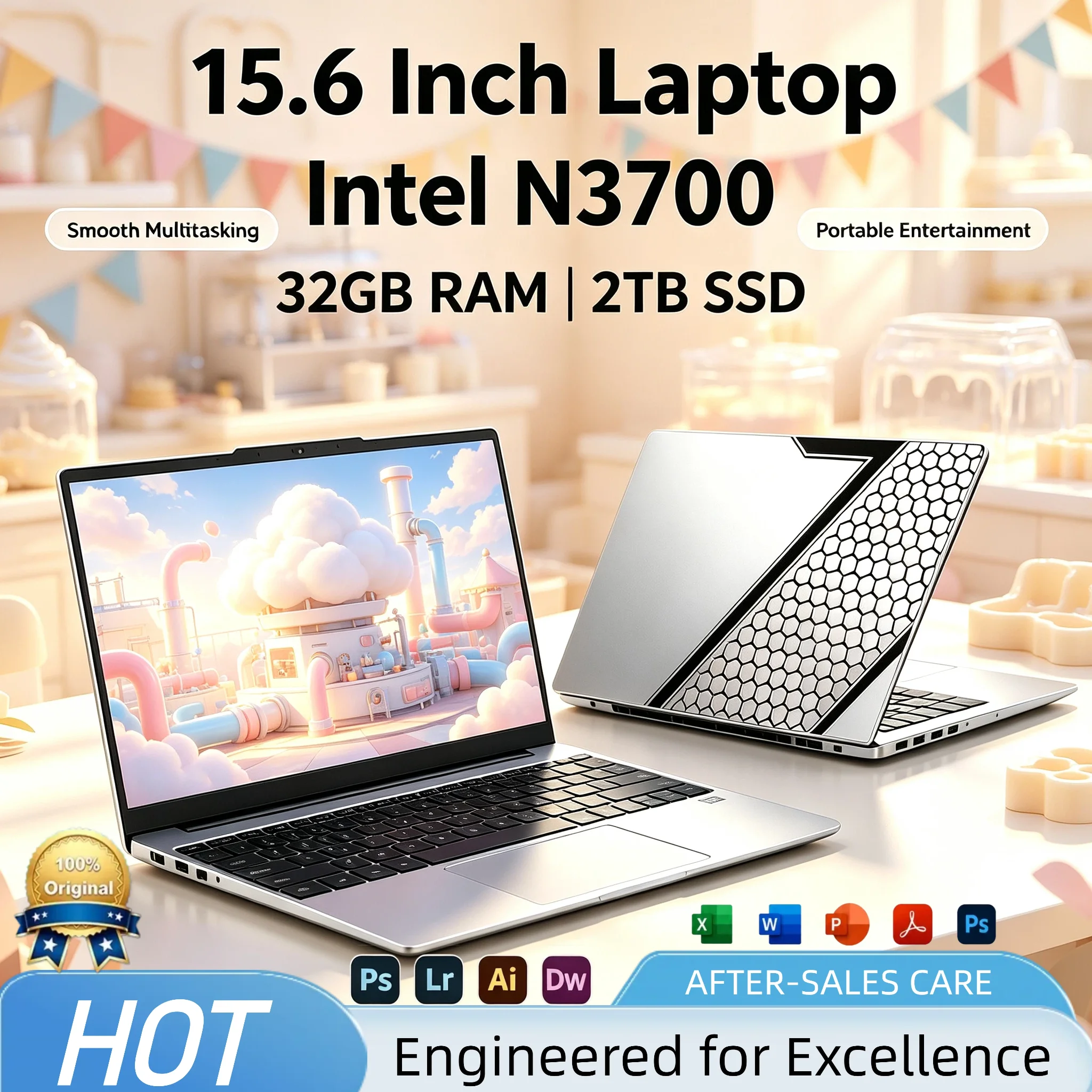 Intel Celeron N3700 15.6 Inch IPS Laptop 4C4T 1.6GHz 16GB RAM 2TB SSD Fingerprint Unlock Dual Band WiFi Ultra Slim Pro
