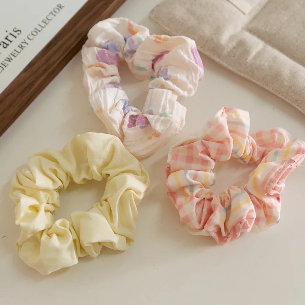 Gomas para el cabello para niña, 3 uds., lazos elásticos para el cabello de tela con diseño de lazo y flores, uso en primavera y verano