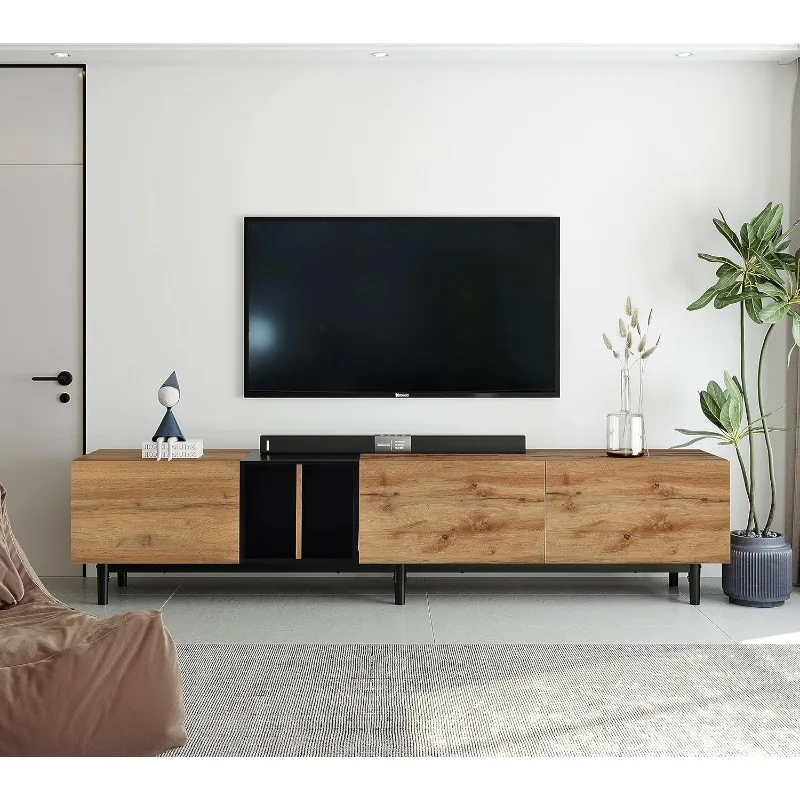 

Modern TV Stand with 3 Cabinets & Open Shelves, Minimalist Wooden Entertainment Center for TVs Up to 80”, Sturdy TV Console