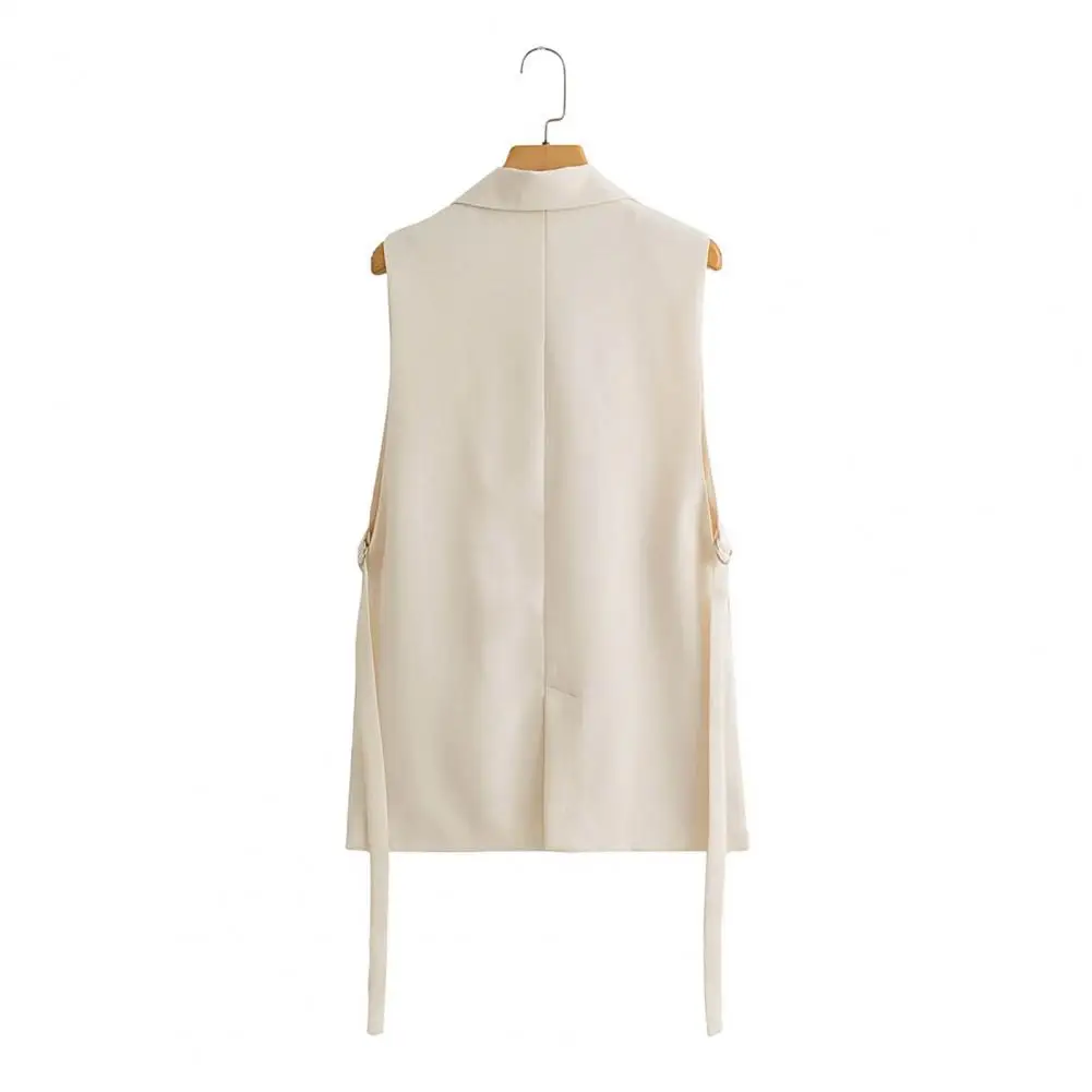 

Casual Loose Vest Elegant Sleeveless Women's Vest Coat with Turn-down Collar Single Button Solid Color Mid Length for Commute