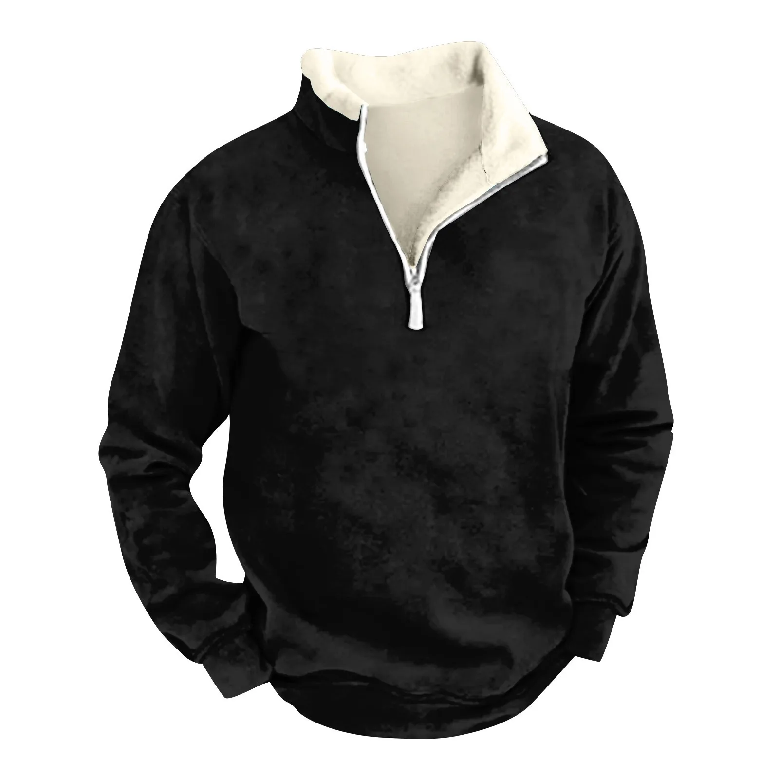 Mens Shirt Long Sleeve Party Christmas Fleece Collar V Neck Top Woolen Mens Winter Outdoor Tops Solid Color Pullover Zipper Warm