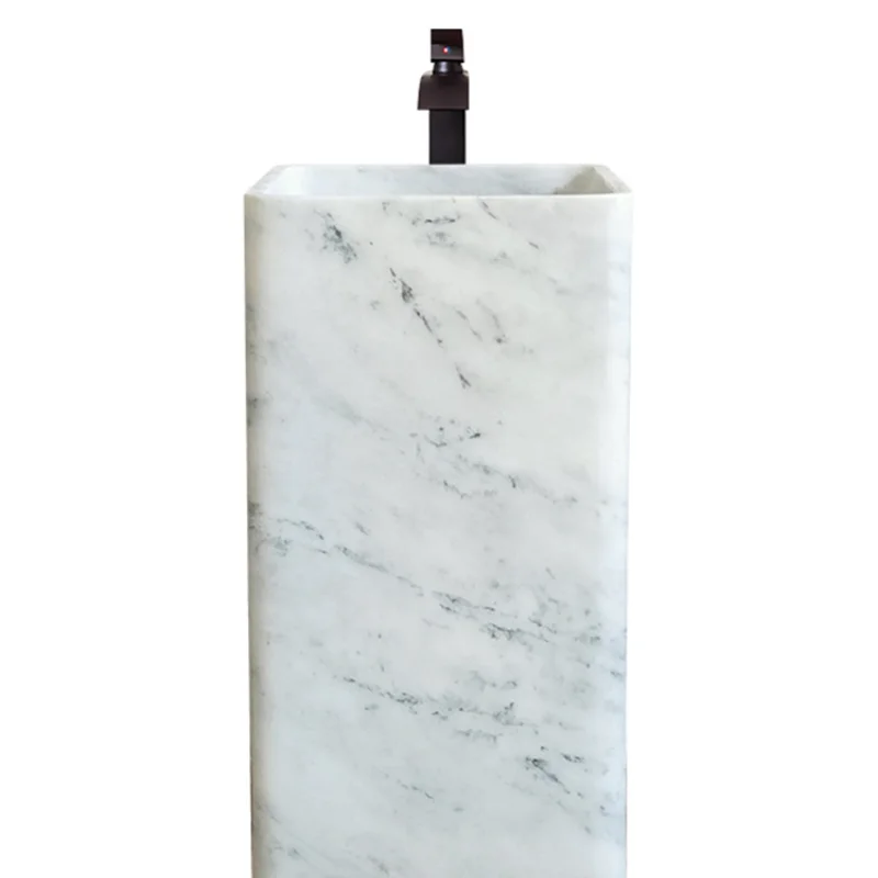 Light luxury natural marble integrated column hotel clubhouse bathroom floor-to-ceiling stone hand wash face wash basin