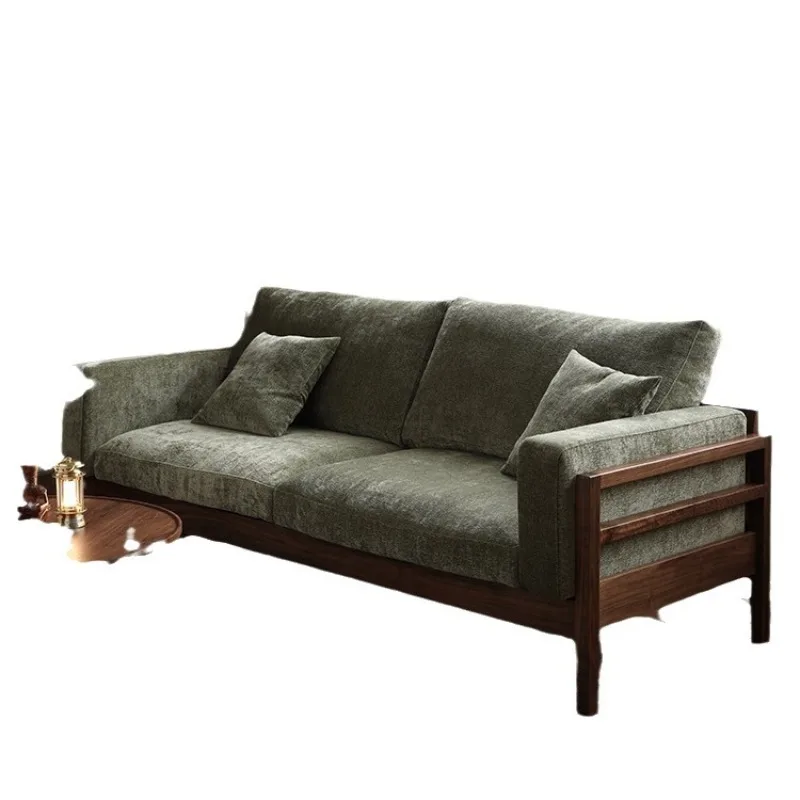 

Black walnut solid wood sofa simple living room log Nordic Japanese style