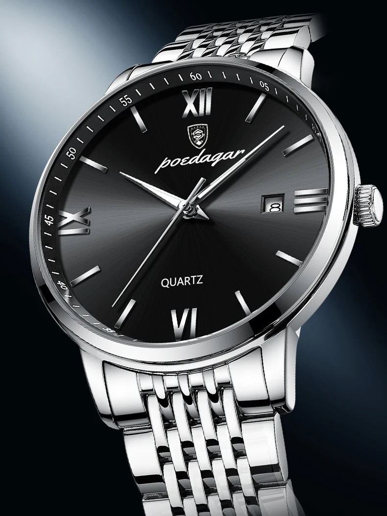 POEDAGAR Luxus Sport herren Armbanduhr Edelstahl Wasserdicht Datum Mann Uhr Hohe Qualität Casual Mode Quarz Männer Uhren – Detail 2
