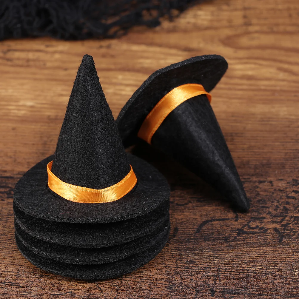 12 Pcs Mini Witch Hat Decor Halloween Bottle Caps Hats Indoor Cover Felt Cloth Decorative Props Miss Supplies Decorations