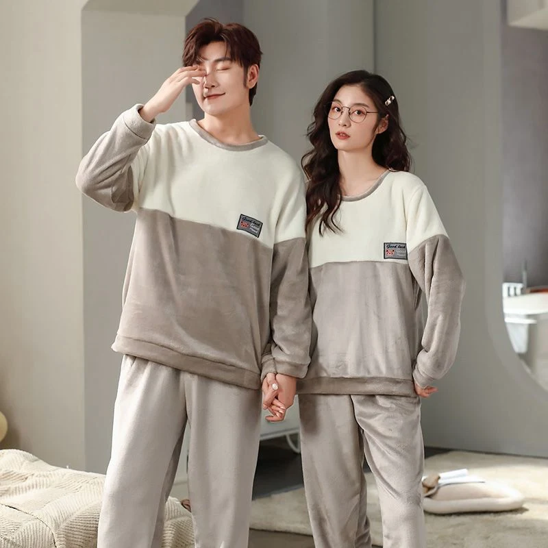 

2025 Winter Couple Long Sleeve Thick Warm Flannel Pajama Sets For Men Korean Loose Sleepwear Pyjama Women Homewear Home Clothes