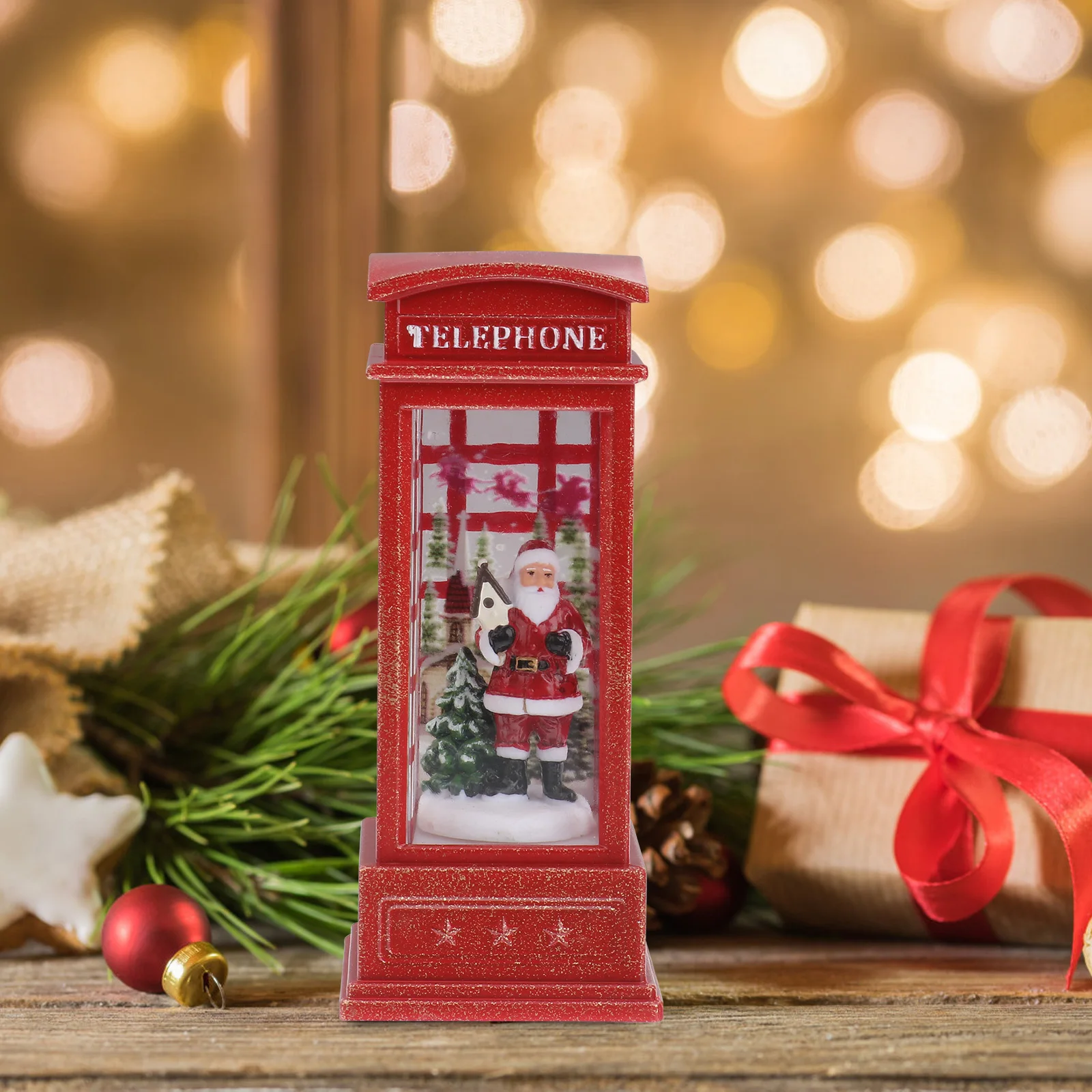 

LED Flame Light Vintage Telephone Booth Christmas Lamp Decorative Night Light Home Decoration Christmas Lantern Party Supply