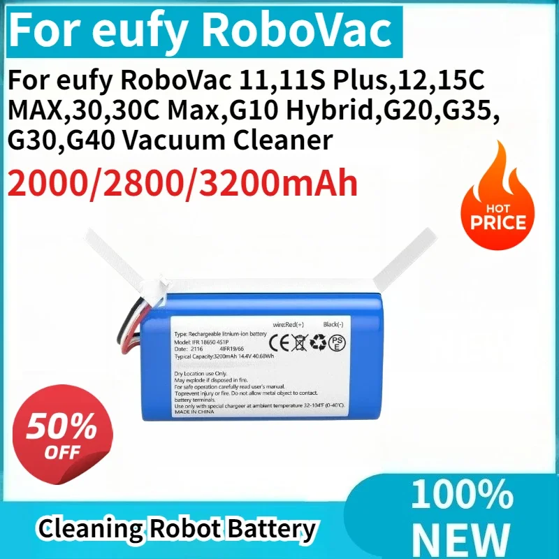 

Новый аккумулятор для роботов-пылесосов eufy RoboVac 11, 11S Plus, 12, 15C MAX, 30, 30C Max, G10 Hybrid, G20, G35, G30, G40, емкостью 2000/2800/3200 мАч