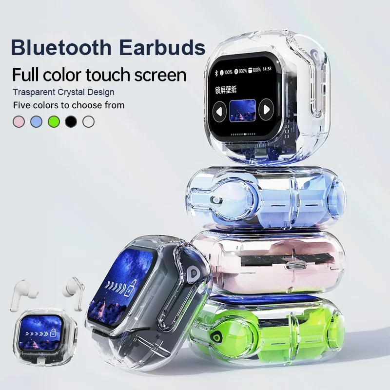 TWS Crystal Call Noise Reduction Stereo Earphones Smart Touch Color Screen Wireless Bluetooth headset