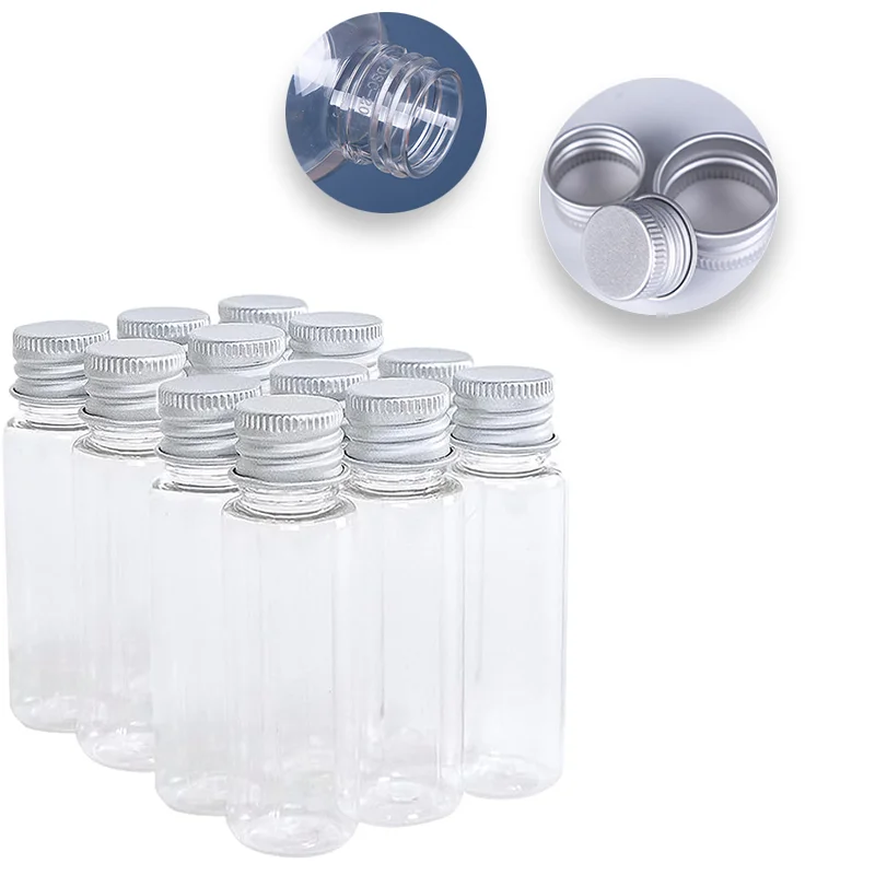 30pcs 5-500ml Clear Plastic Bottles with Aluminium Screw Cap Tiny Jars Cosmetic Container Travel Kit Empty Refillable Bottles