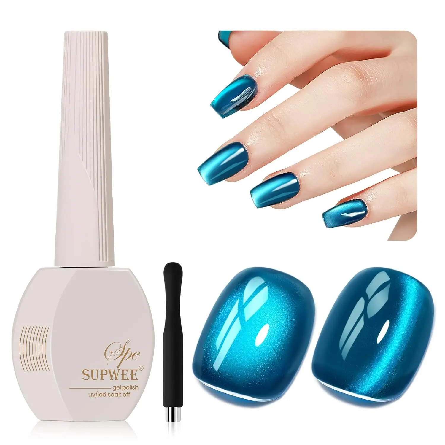

Blue Cat Eye Gel Nail Polish 15ML with Magnetic Stick Shimmer Glitter Effect Soak Off Salon DIY