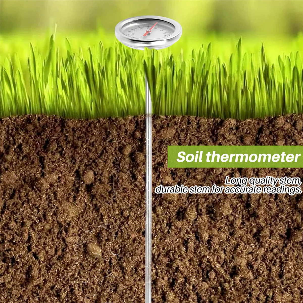 Termómetro de suelo de Compost, Detector de sonda de medición de acero inoxidable de grado alimenticio Premium, 20 pulgadas, 50 Cm de longitud