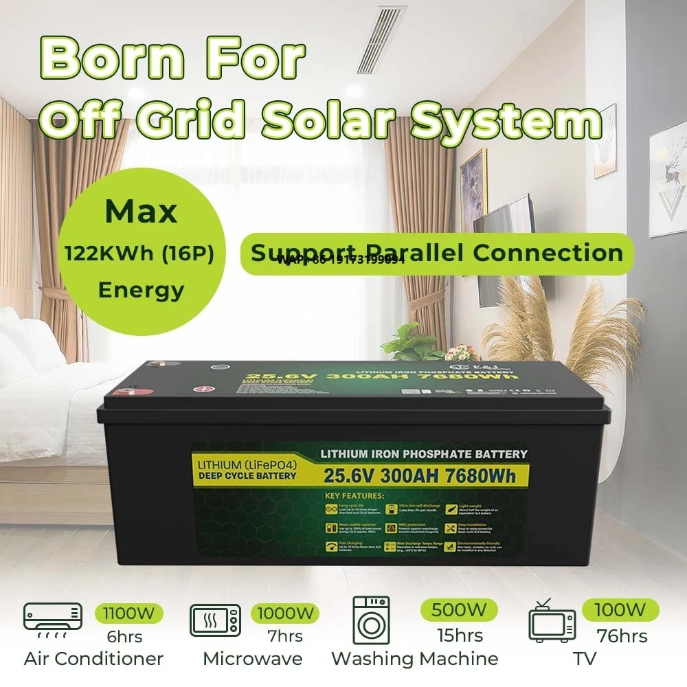 

Smart 24V 300Ah Lithium Battery Pack 7680Wh High Capacity Off-Grid Solar System Marine Truck 200A Continuous BMS EJ EJ24300FE