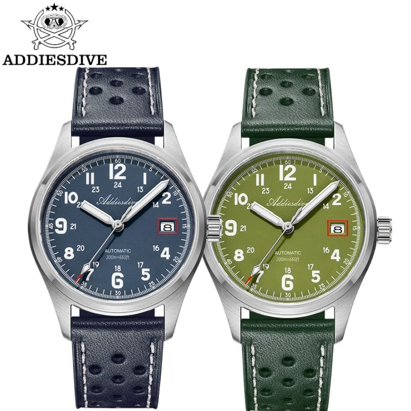

ADDIESDIVE 39mm Watches For Men Leather BGW9 Super Luminous Sapphire Glass 20Bar Diving Vintage Automatic Mechanical Watch Reloj