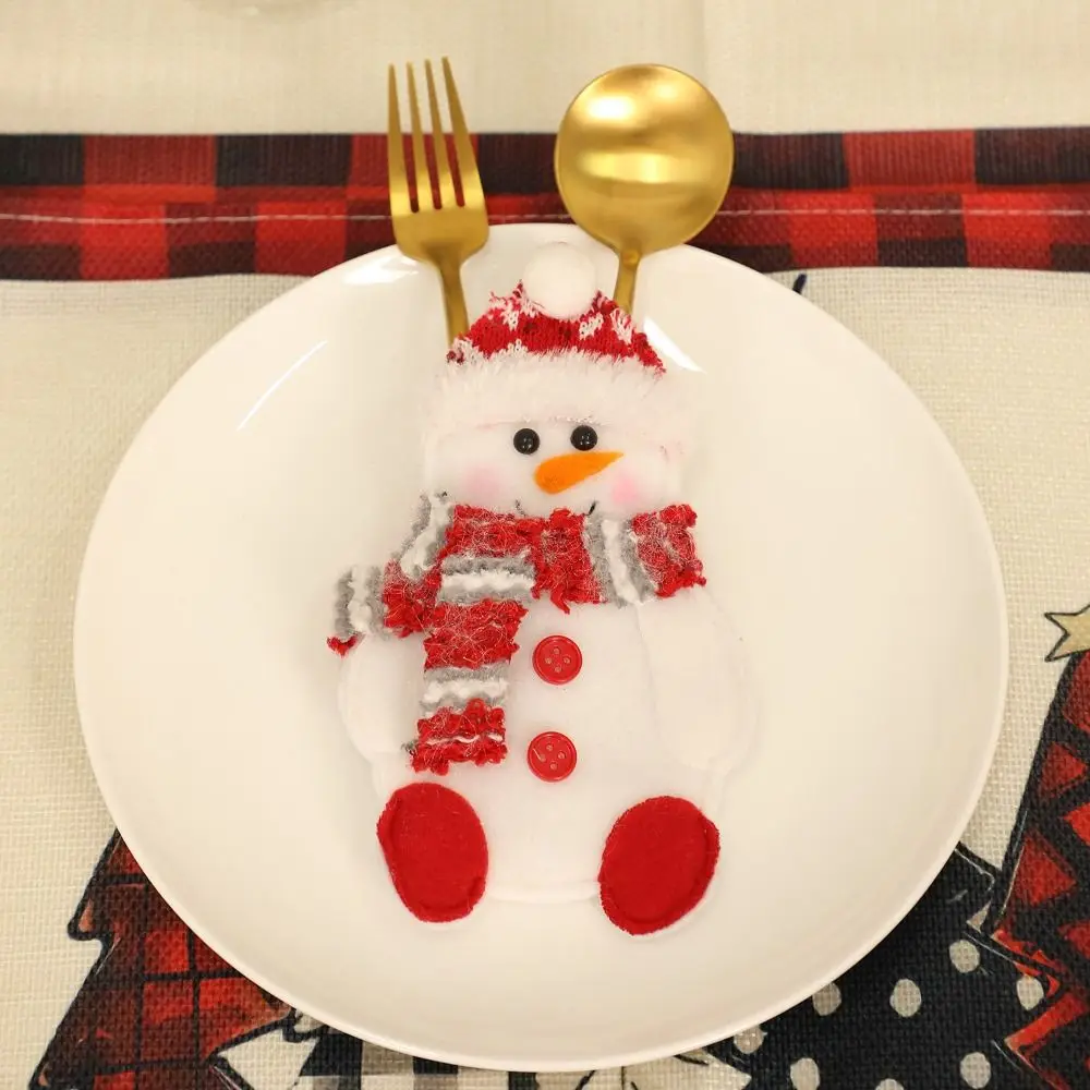 Cartoon Christmas Cutlery Cover Snowman Elk Exquisite Santa Claus Silverware Holder Reusable Cute Xmas Tableware Storage Bag