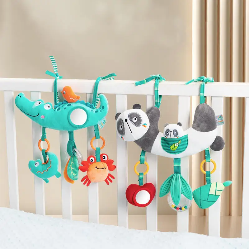 Baby Car Wind Chime Crib Plush Doll Teething Rattle Toy Animal Crocodile Panda Sensory Infant Hanging Toys For Babies 6 12 Month