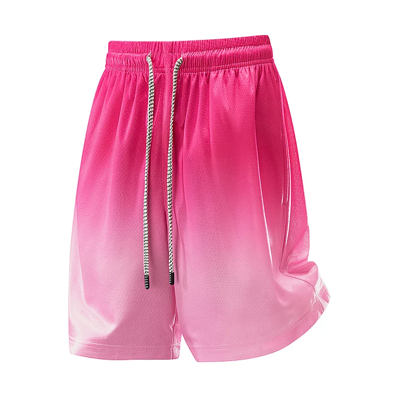

Men's Vibrant Pink Gradient Mesh Shorts Elastic Drawstring Waist Loose Fit Quick Dry Summer Streetwear