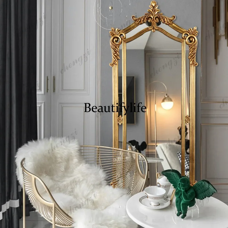 F182    Funky Gold Mirror Luxury Living Room Aesthetic Full Body Standing Modern Mirror Decoration Barber
