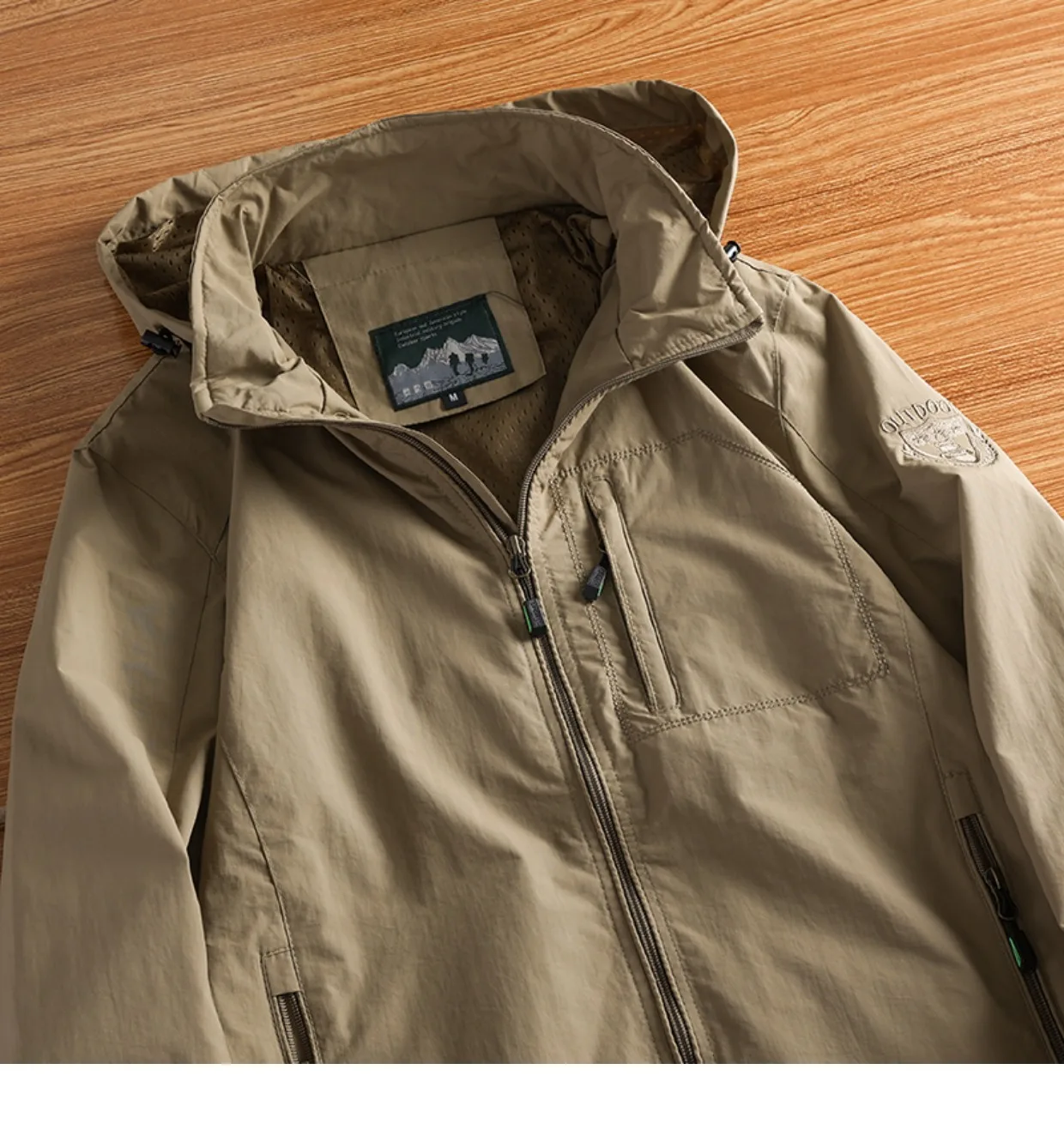 Neue wasserdichte Kapuzenjacken für Herren, lässig, winddicht, Herbst, leicht, mit mehreren Taschen, Wandern, Windjacke, abnehmbare Hutjacke – Detail 6