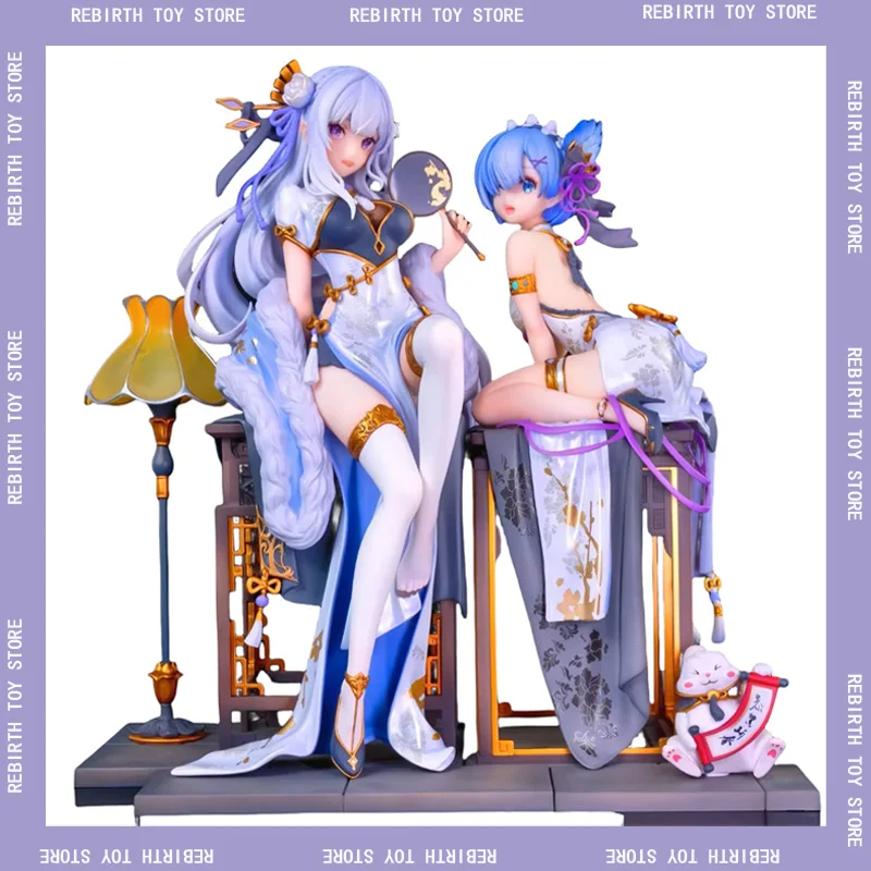 

22cm Emilia And Rem Cheongsam Costume Action Figure Anime Peripheral Sexy Doll Model Desktop Ornament Decor Toy Birthday Gift