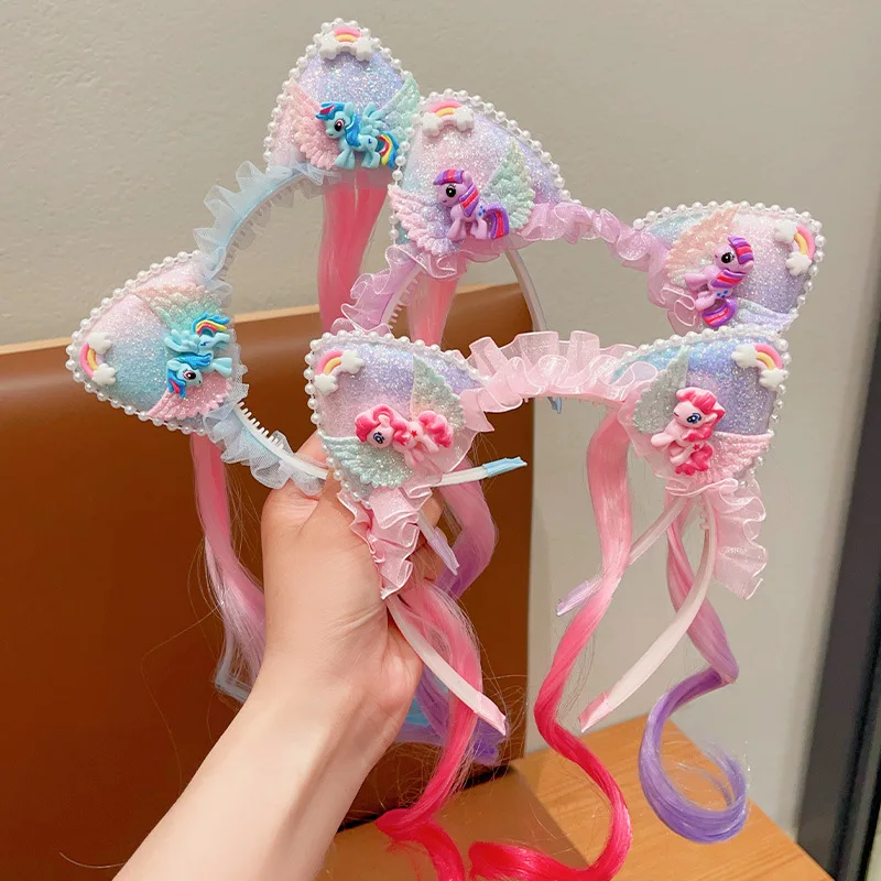 

My Little Pony Children Hairband Twilight Sparkle Wig Braid Hair Clip Girl Kawaii Cartoon Anime Hair Accessories Birthday Gift