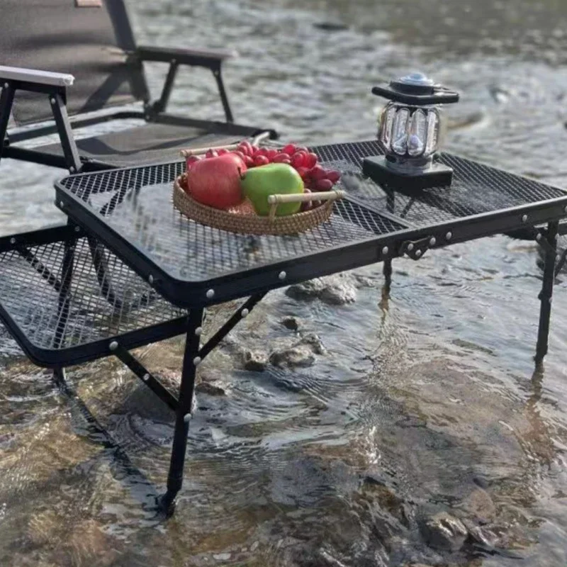 Outdoor Portable Picnic Table - Aluminum Alloy, Iron Mesh, Folding, Waterproof, Anti-scald Coffee Desk - Perfect for Camping