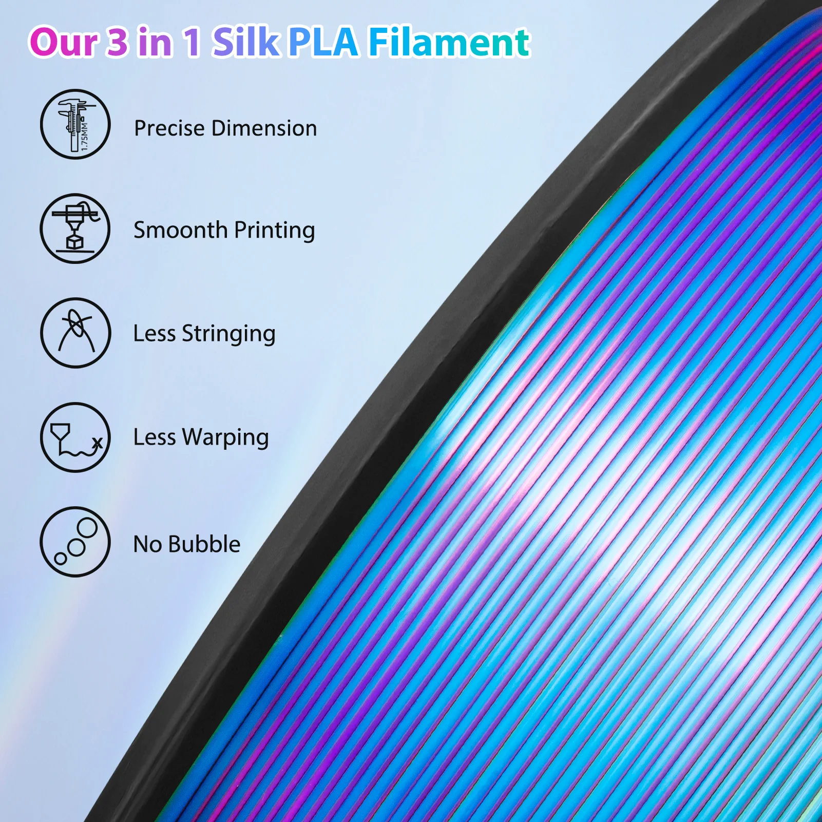 Dreifarbiges Seiden-PLA 3D-Drucker-Filament 1,75mm 250g (0,55lbs) Spule, Hochpräzises Druckmaterial für die Meisten FDM 3D-Drucker – Detail 4