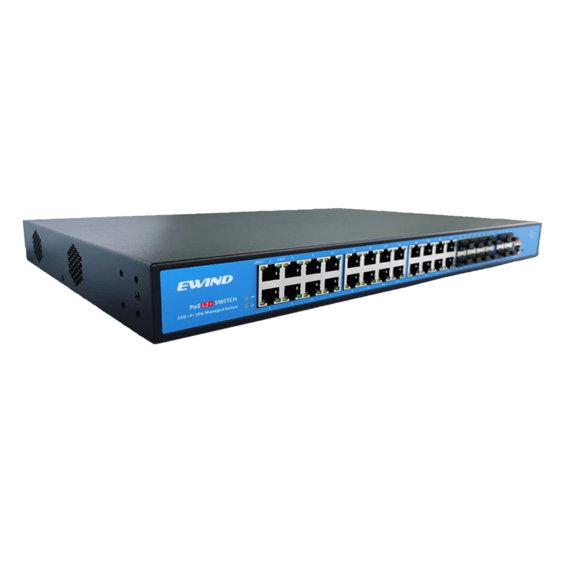 EWIND Managed POE Switch 24 10/100/1000M Ports Layer 3 Gigabit Ethernet Switch with 8 SFP Slot and 4 10G Uplink SFP+ Fiber Slot