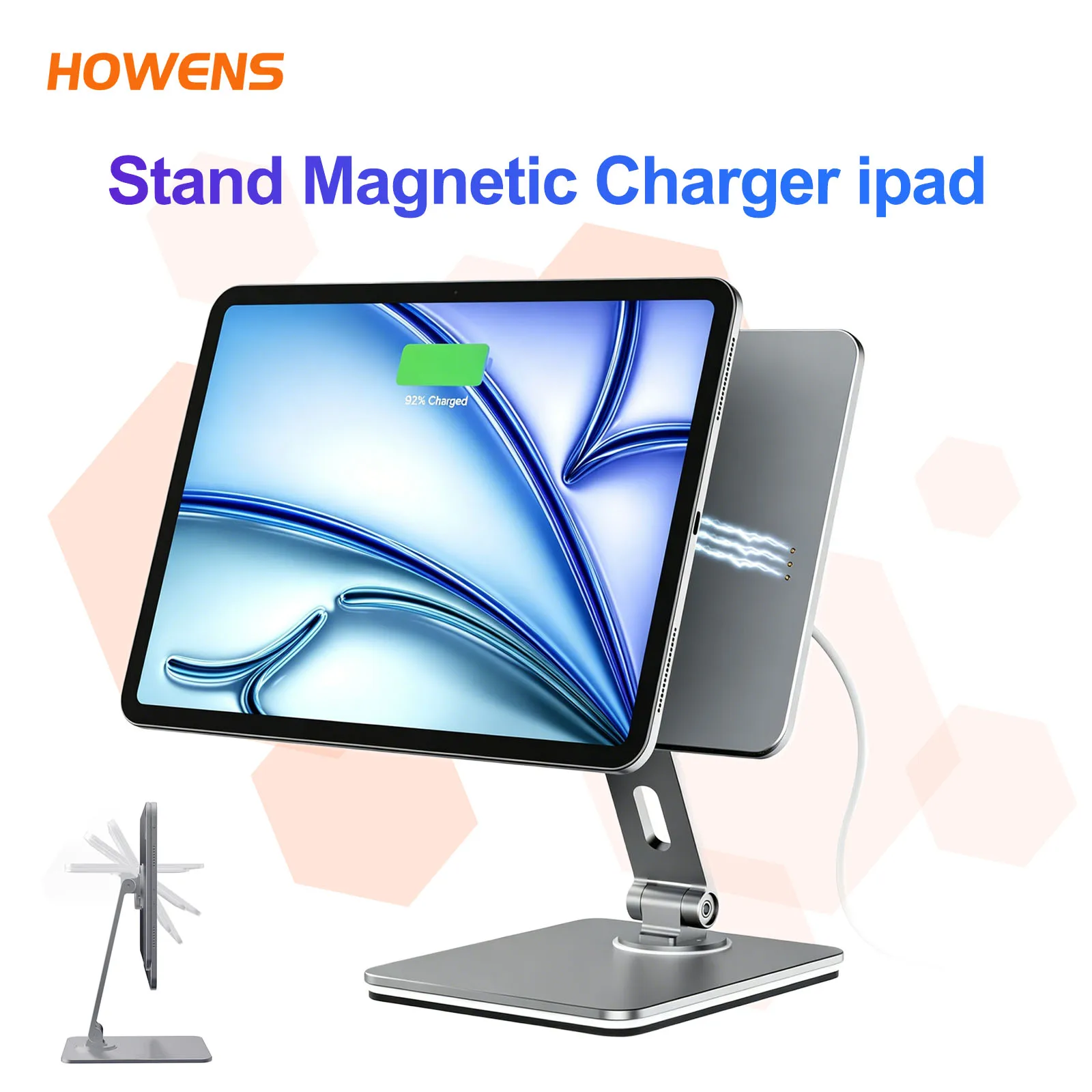 Magnetic Wireless Charging Stand for iPad Pro M2 M3 M4 M5 Type C Fast Charging Adjustable Rotating Foldable Metal Stand Holder