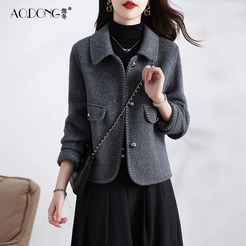 

2025 new double-sided fleece coat women's short thin wool fashion slim-fit coat age reduction autumn and winter
