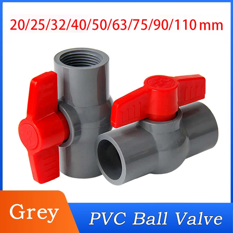 

Grey PVC Ball Valve Pipe Socket Ball Valve Aquarium Fish Tank Connectors Fittings Garden Irrigation System Adapter 20~160mm