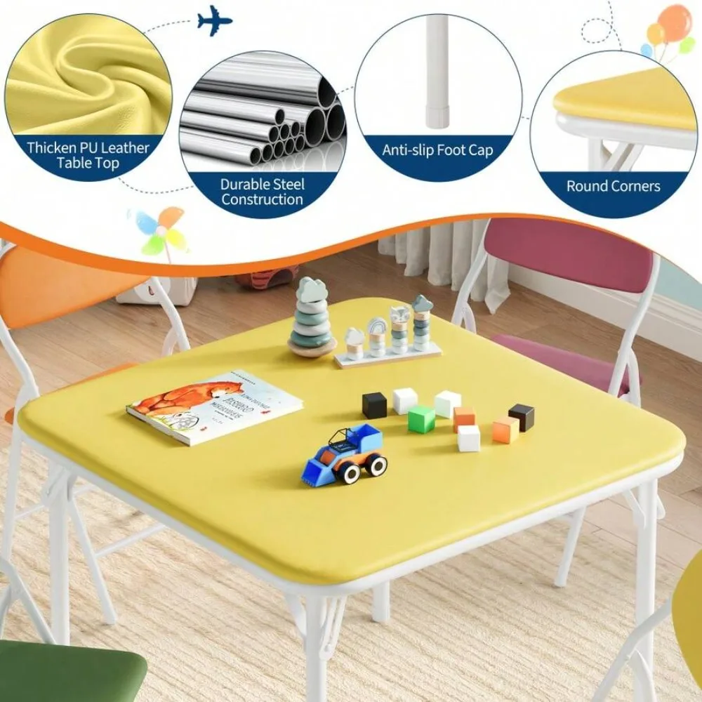 Foldable Square Table and Chairs Set for Indoor Outdoor Use, Compact Collapsible Dining Set with Lightweight Portable Seating, Space Saving Folding Furniture for Home, Parties, Camping, Picnics, Balcony, 4 Piece Patio Table and Chairs view 6