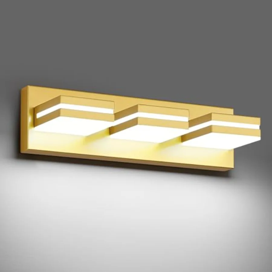 Modern LED Small Bathroom Lights Fixtures 3-Light, Metal Acrylic Wall Lighting, Vanity Lights for Bathroom Over Mirror 6000k 16